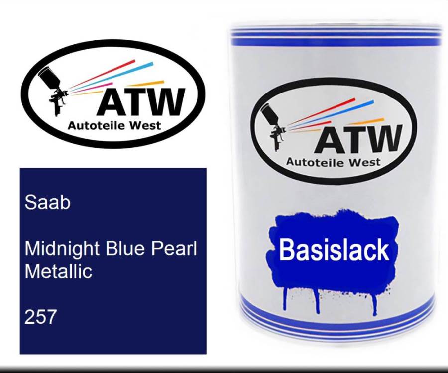 Saab, Midnight Blue Pearl Metallic, 257: 500ml Lackdose, von ATW Autoteile West.